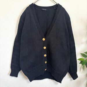 Dilena Knit Cardigan Gold Buttons V-Neck Black